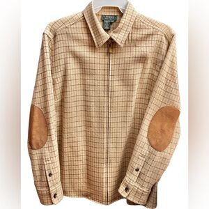 Lauren Ralph Lauren 2X Wool Tan Patterned Long Sleeve Zipper Front Shirt/Coat